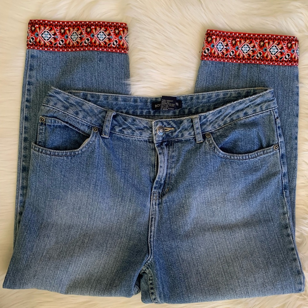 Boston Proper Cropped Embroidered Blue Jeans 100% Cotton Size 10